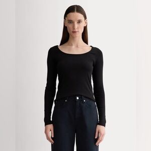 Everlane Luxe Rib Long-Sleeve Scoop-Neck Tee, Black, size Large